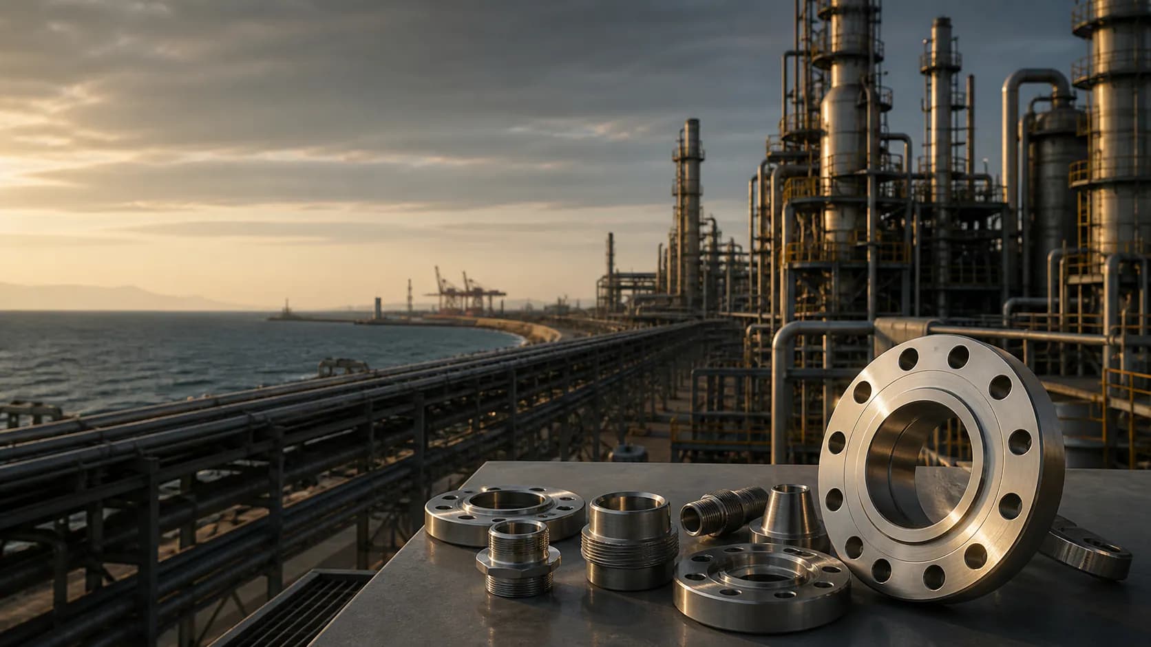 Illustrative Egypt coastal refinery and process setting with corrosion-resistant alloy components