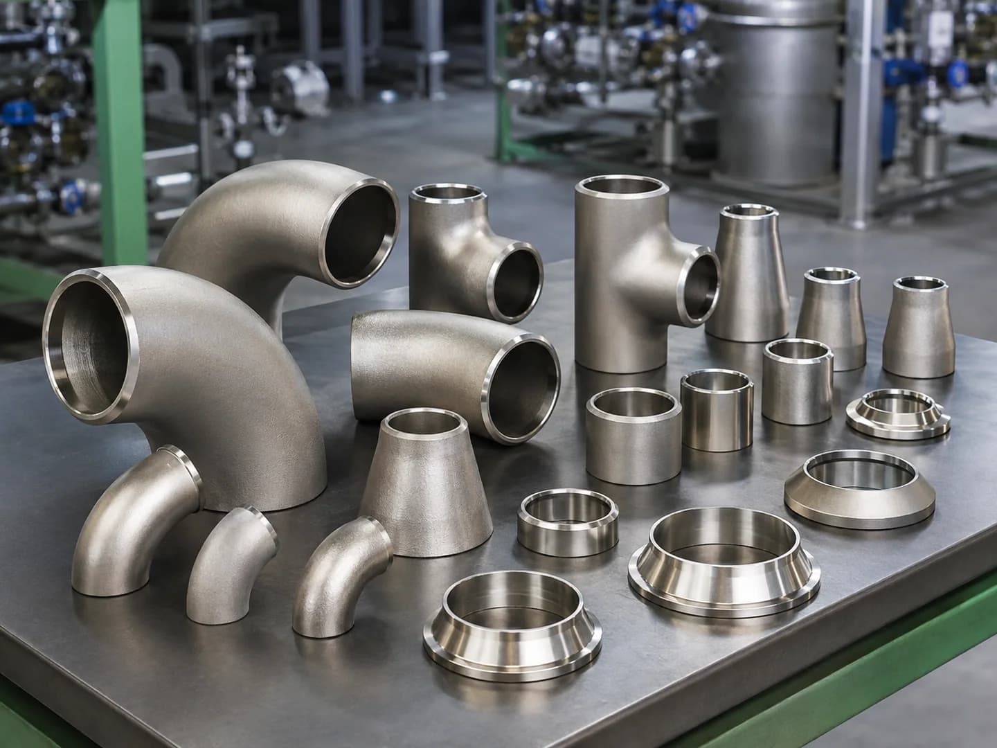 Elbows, tees, reducers and stub ends arranged for dimensional and form review