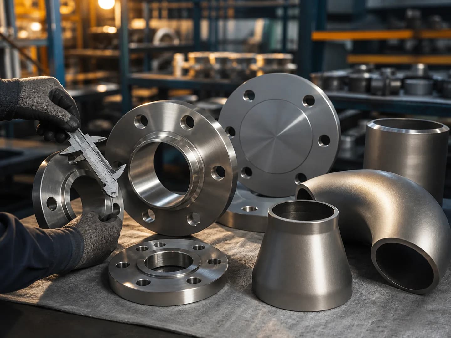 Mixed flange and fitting order undergoing dimensional inspection before release