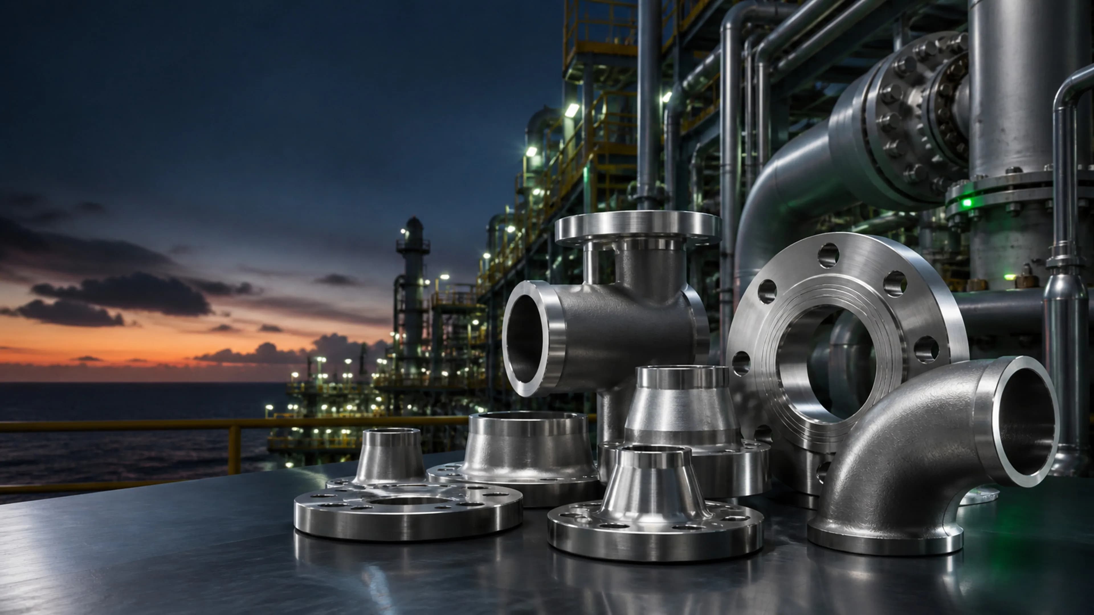 Precision alloy flanges and pipe fittings in an offshore process engineering setting
