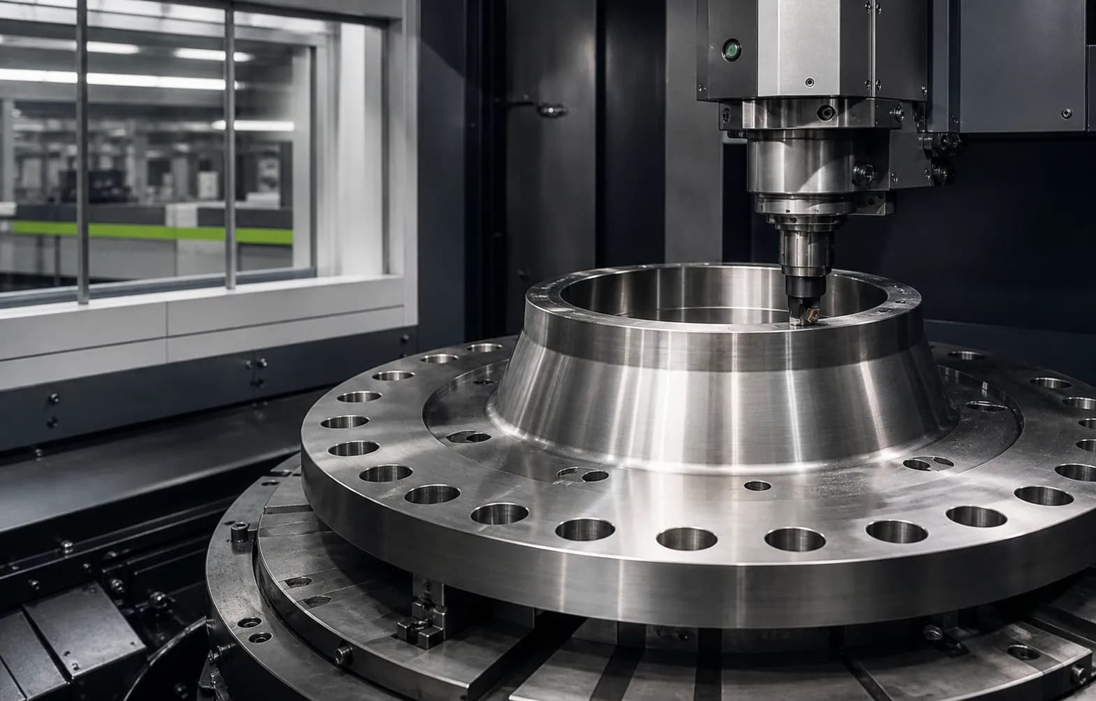 Illustrative precision machining of a large alloy weld neck flange on a CNC machine