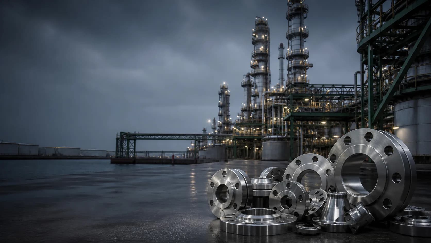 Illustrative Indonesian petrochemical process setting with corrosion-resistant flanges