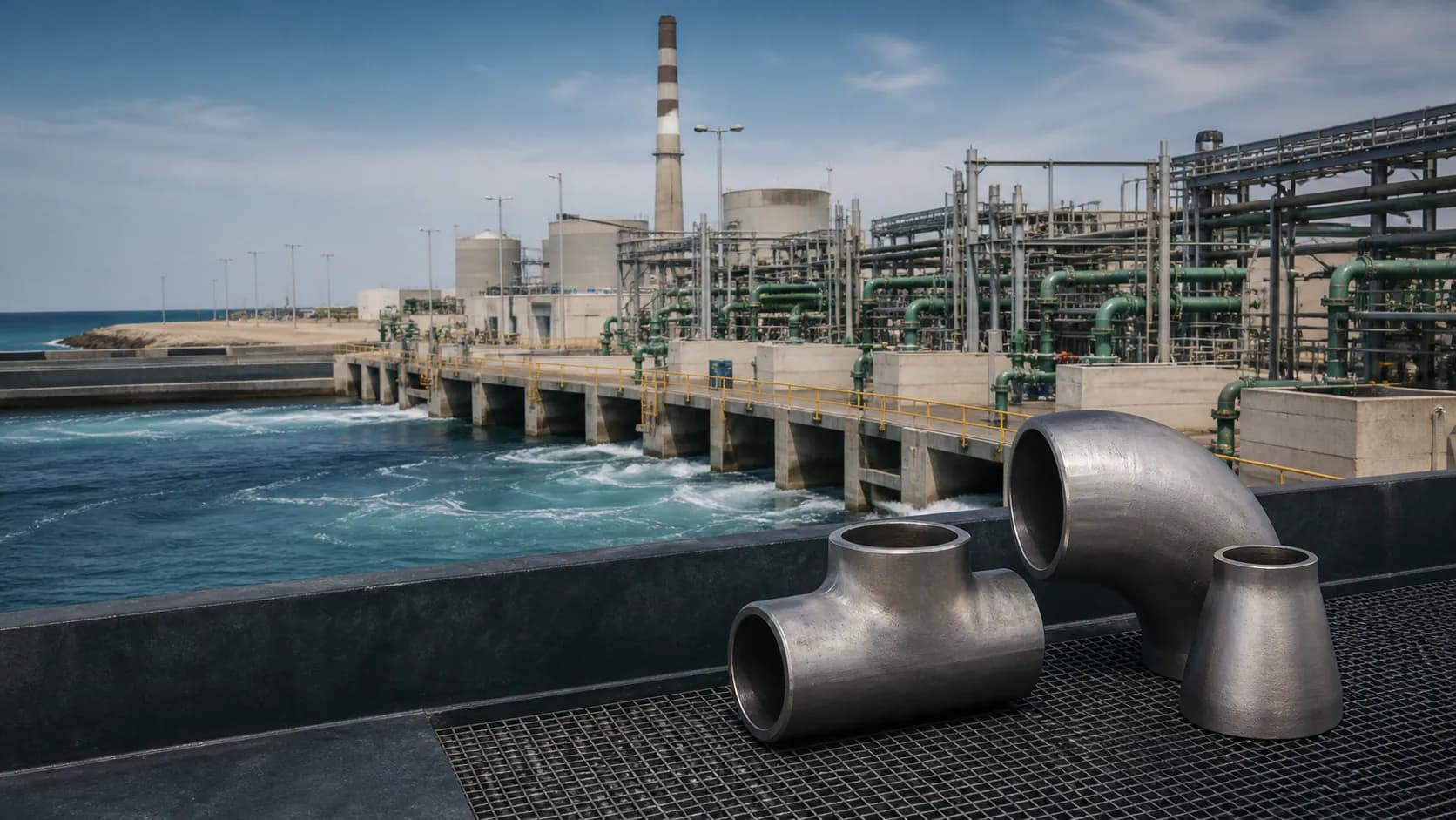 Illustrative Kuwait desalination and power-water process facility with super duplex pipe fittings