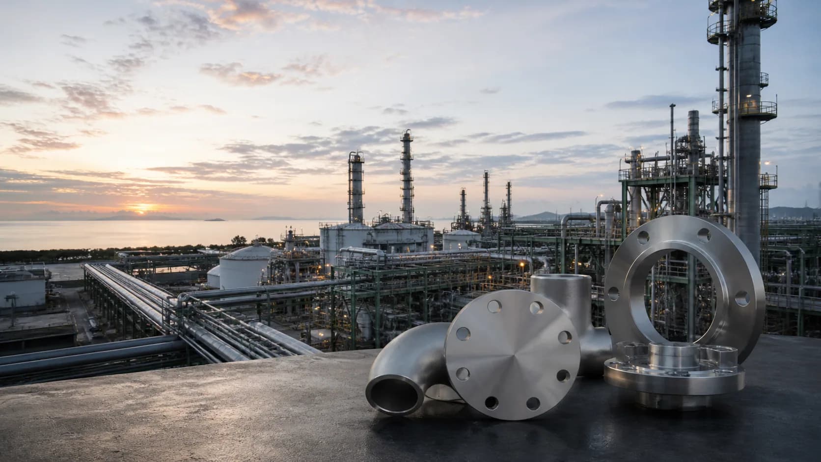 Illustrative Malaysia petrochemical process setting with stainless steel flanges and fittings