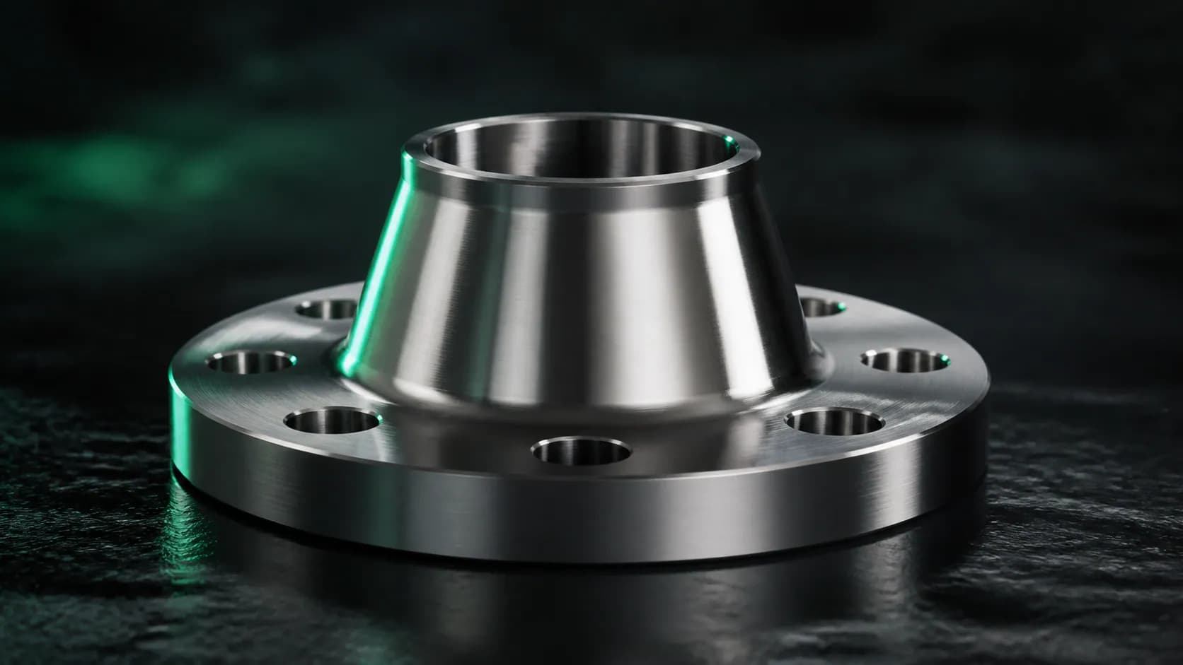 Illustrative Incoloy 825 weld neck flange in a precision engineering studio