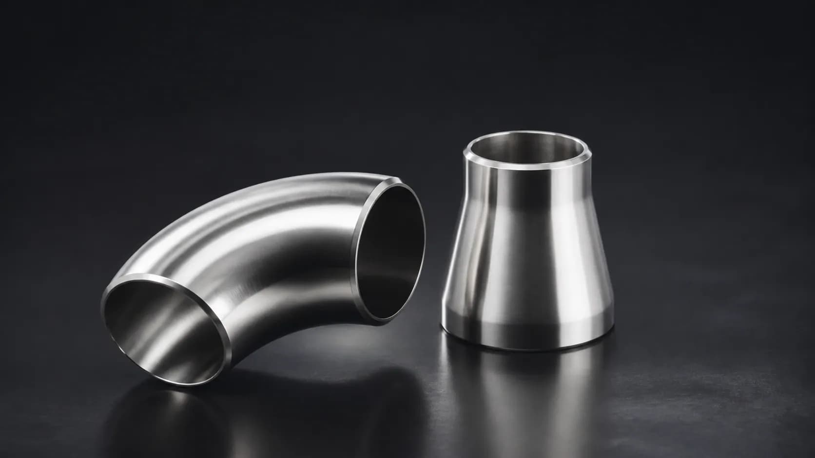 Illustrative Stainless Steel 316L elbow and concentric reducer pipe fittings