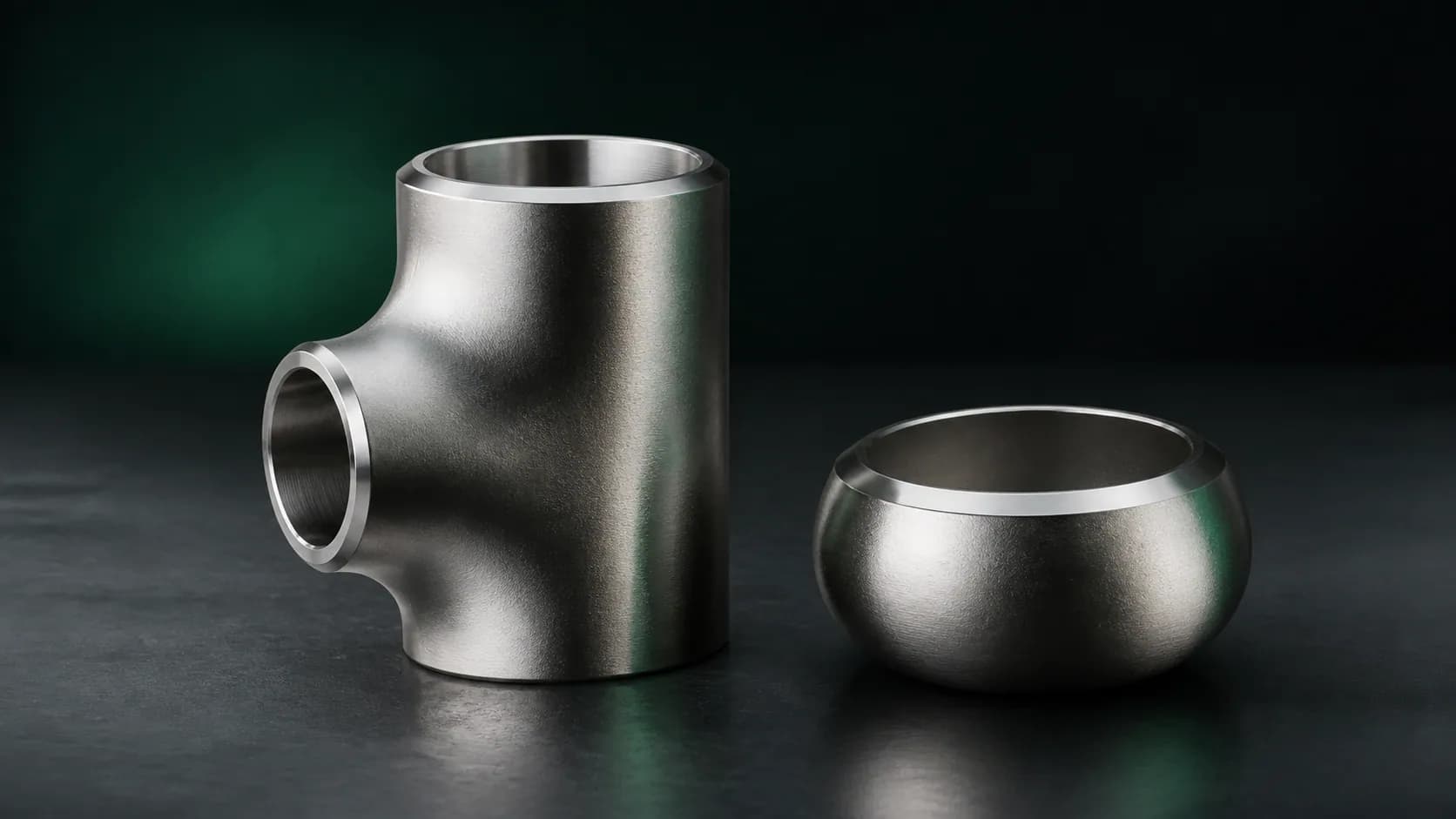 Illustrative Stainless Steel 904L reducing tee and pipe cap fittings