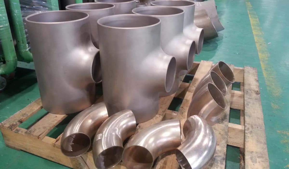 Alloy tees and elbows arranged on a pallet for product preparation