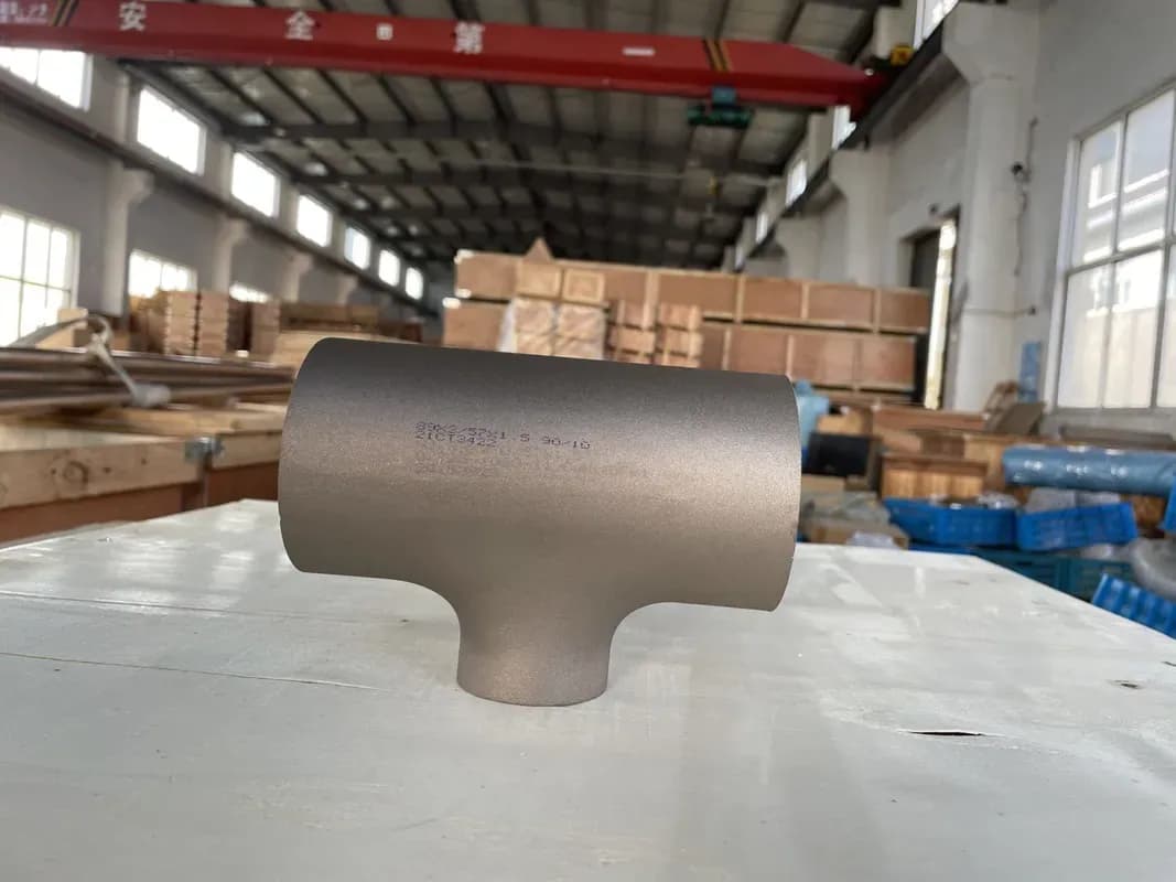 Alloy tee fitting displayed in a component warehouse