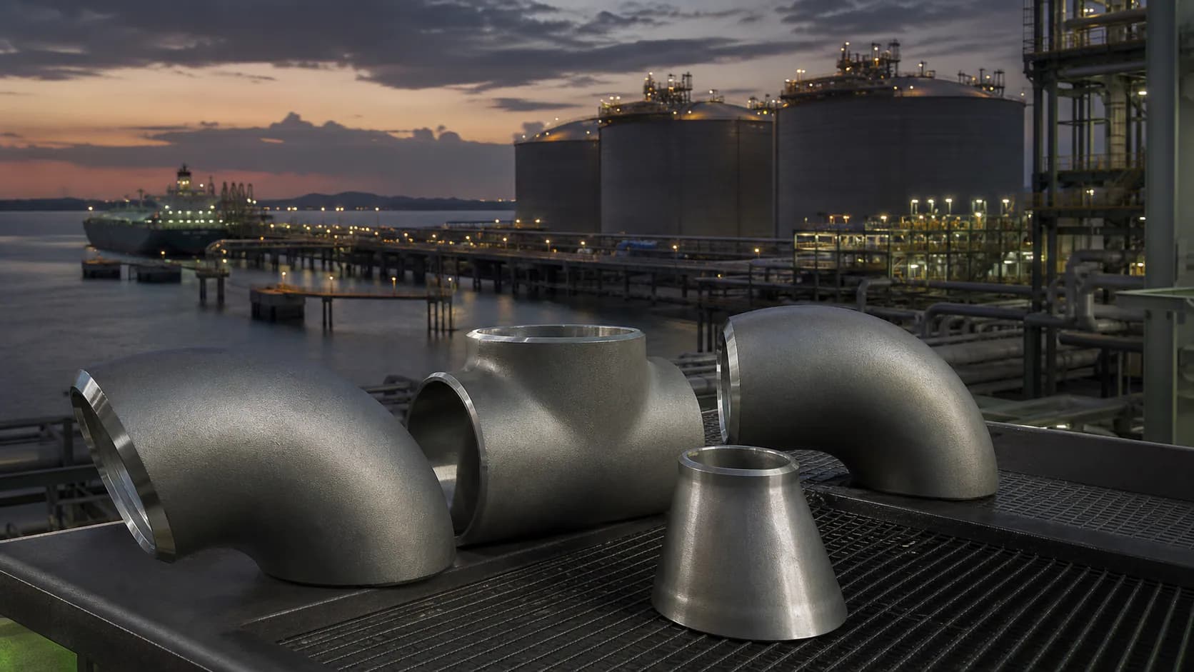 Illustrative Singapore LNG terminal with nickel alloy fittings and flanges