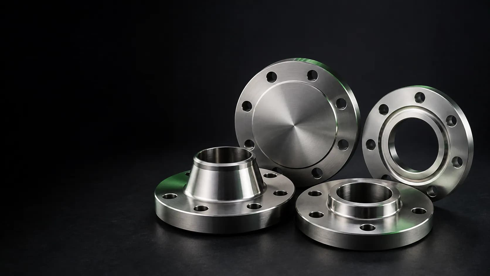 Illustrative machined Inconel 625 flange composition with weld neck, blind, and raised-face forms