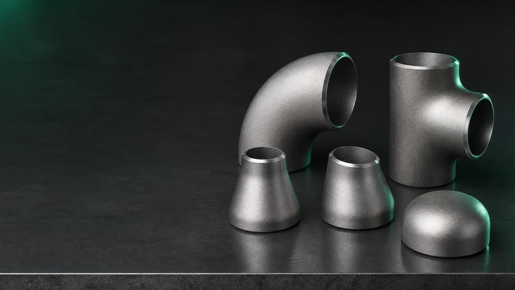 Illustrative Inconel 625 elbow, equal tee, reducers, and pipe cap with butt-weld ends