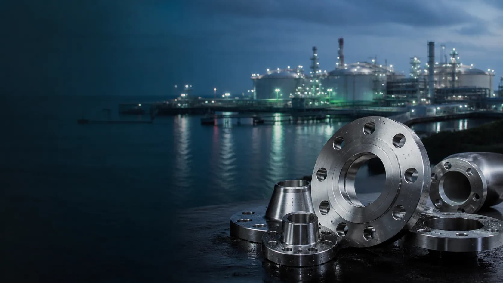 Illustrative coastal LNG process facility with critical alloy flanges for Nigeria procurement context