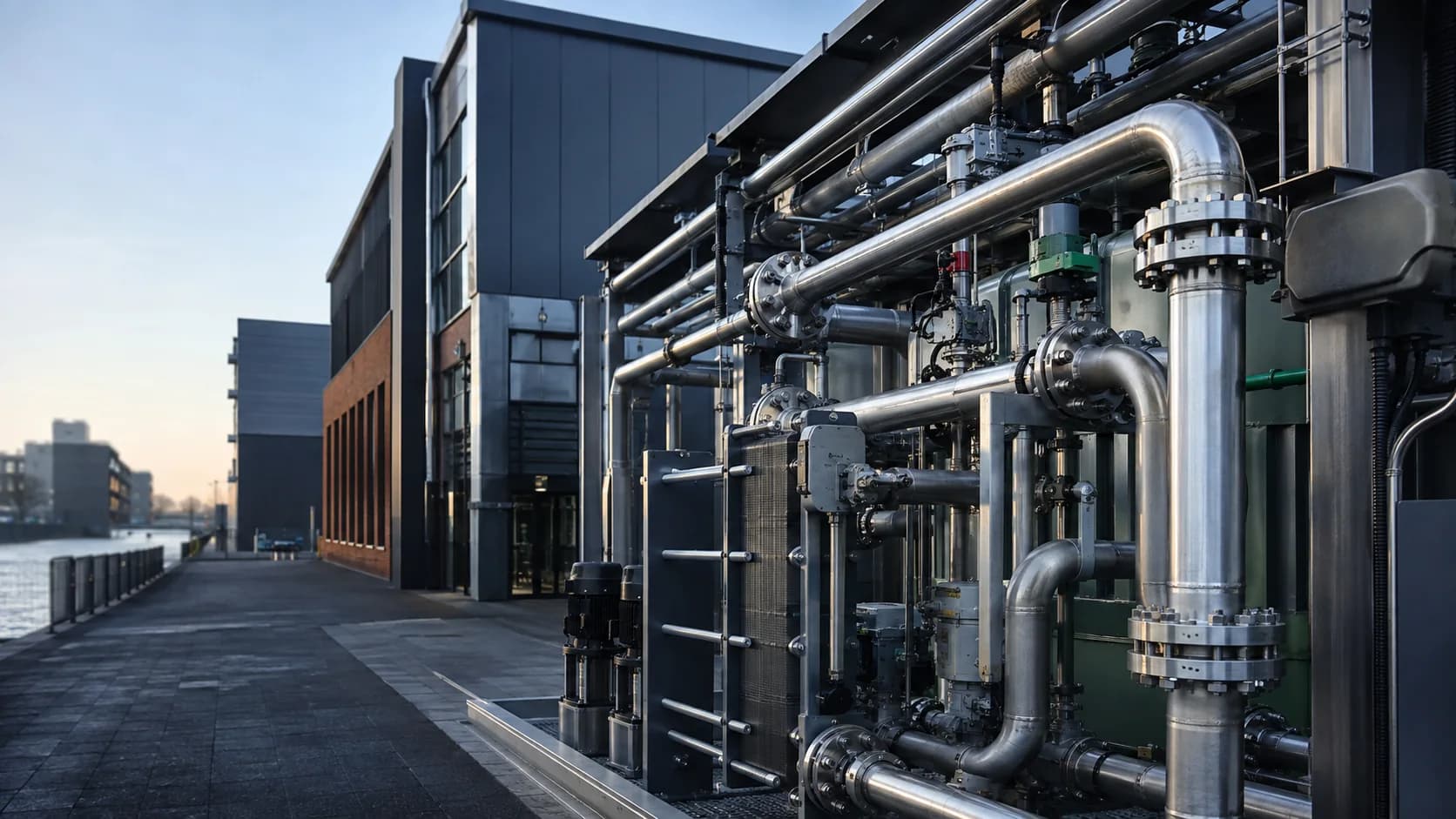 Stainless and duplex plate heat-exchanger piping in an Amsterdam colocation cooling retrofit