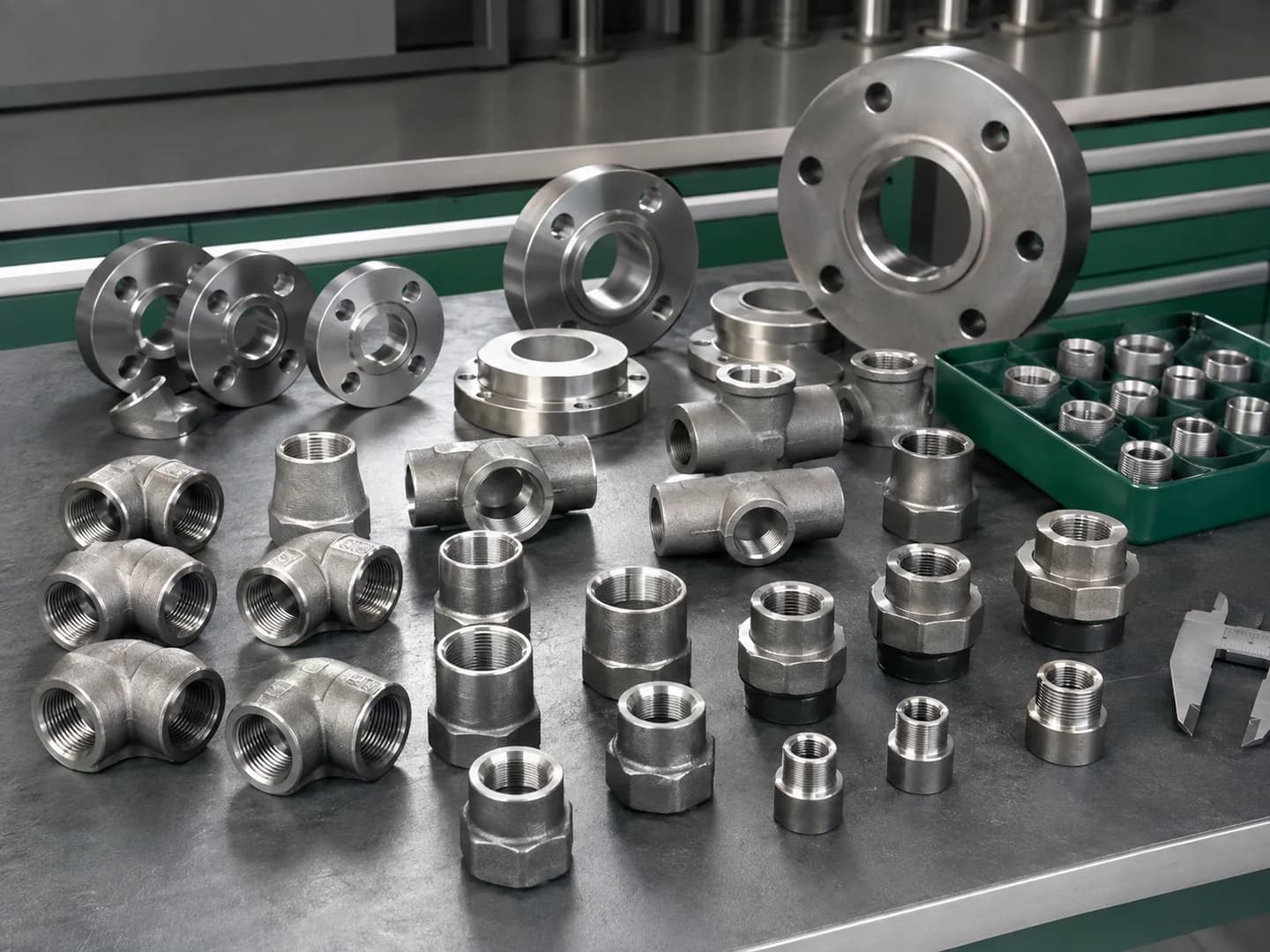 Socket-weld and threaded fittings grouped for visual and dimensional inspection
