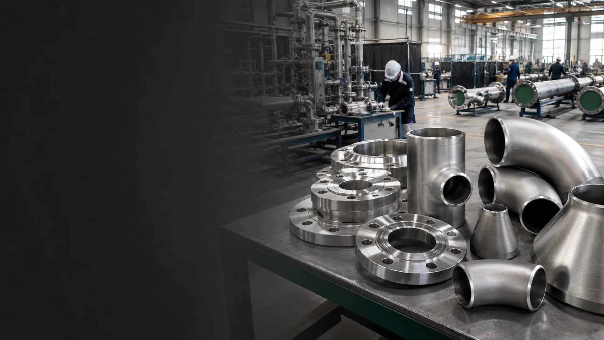 Alloy flanges and pipe fittings in a clean Dubai fabrication and process-equipment environment