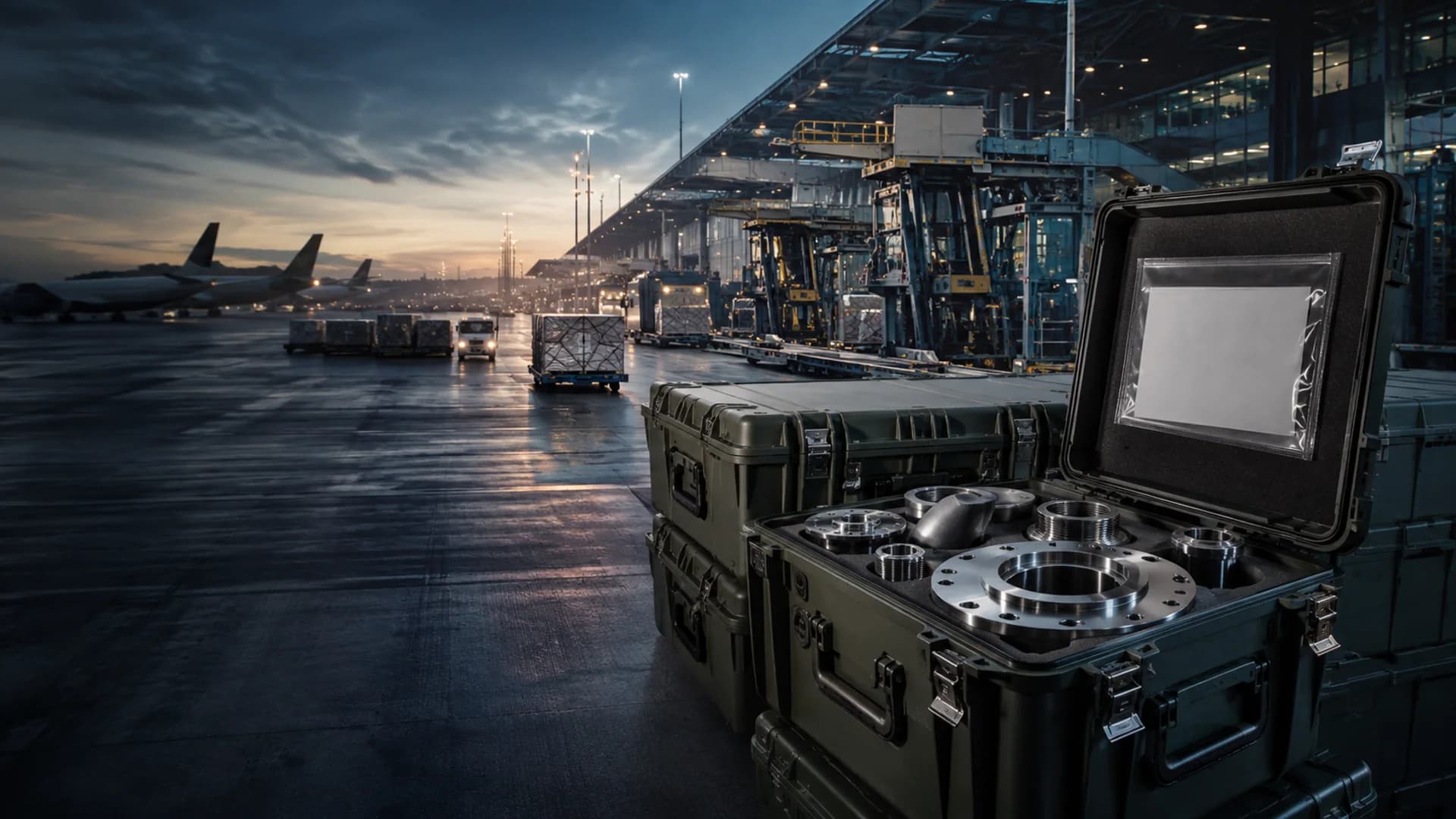 Export-ready alloy components within Dubai South air-cargo and logistics infrastructure
