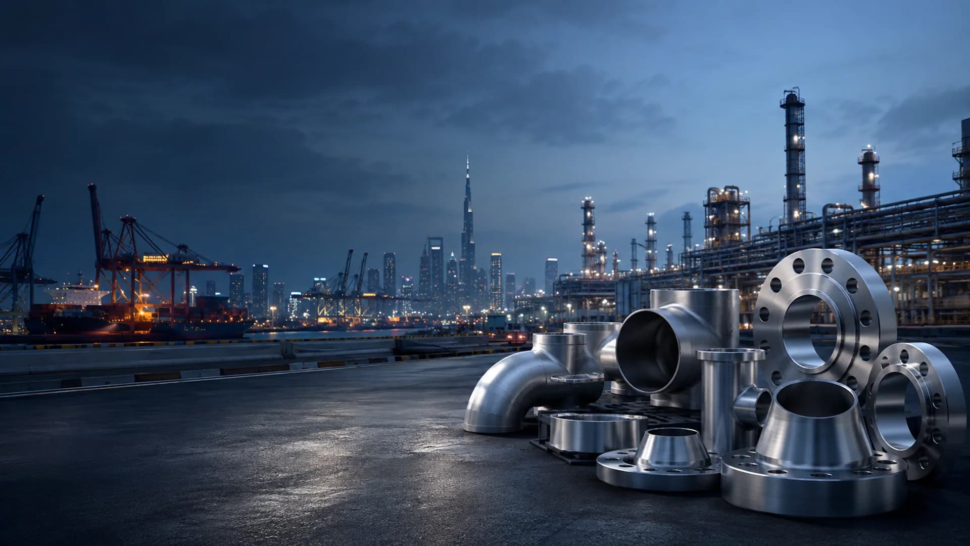 Precision alloy flanges and fittings with Dubai industrial, port and process infrastructure