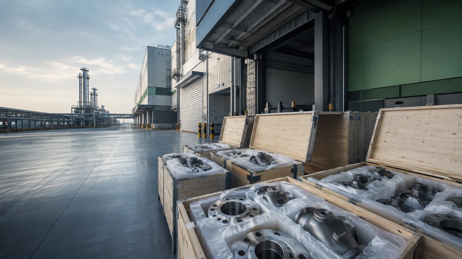 Protected alloy components at a modern Dubai industrial distribution campus