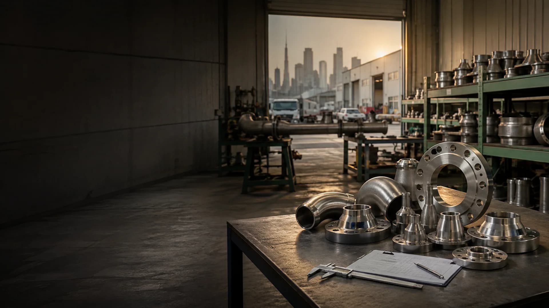 Machined flanges and fittings in a clean Ras Al Khor industrial service environment
