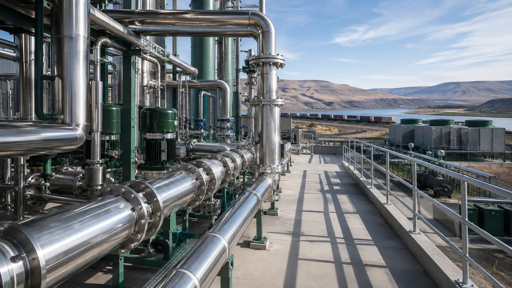 Stainless process piping and utility infrastructure serving an Eastern Oregon industrial environment