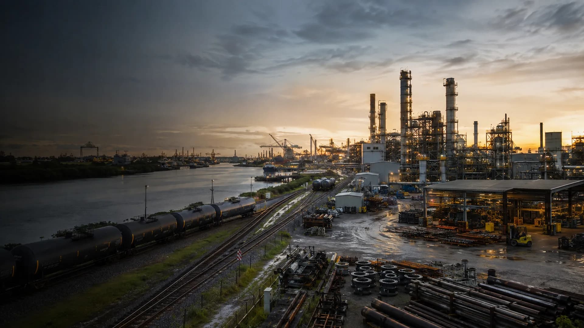 Golden Triangle process plants, fabrication and transport infrastructure in a Beaumont Texas setting