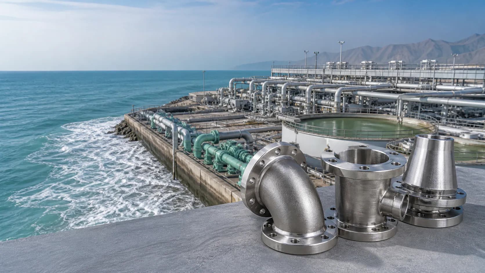 Illustrative Oman desalination process setting with super duplex components