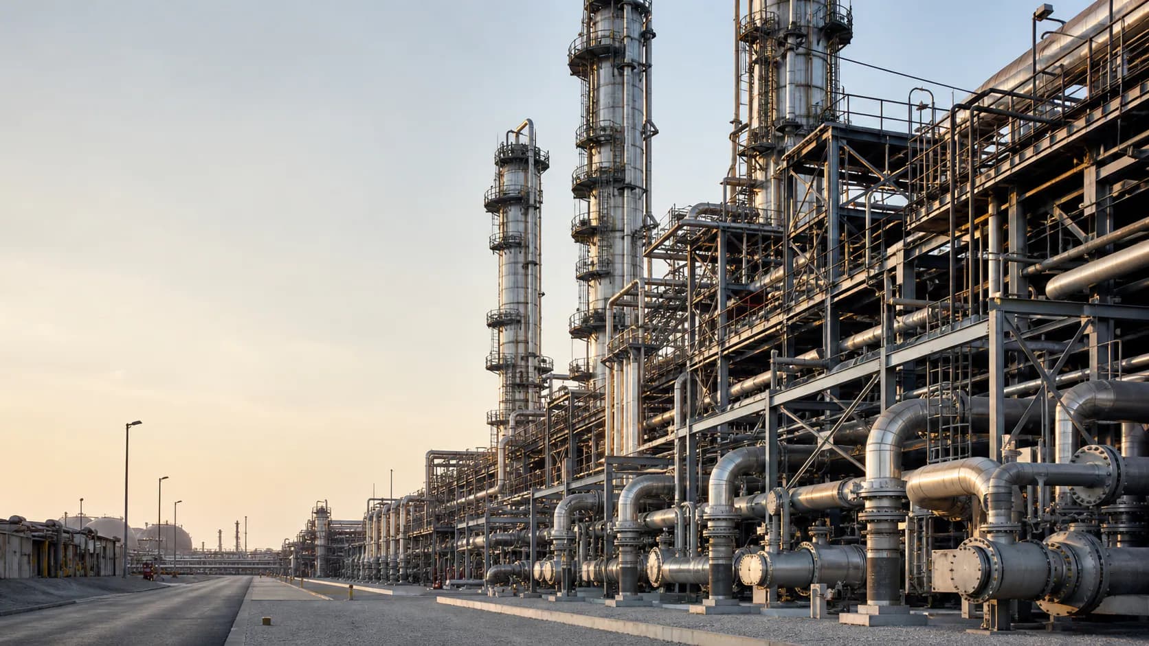 Illustrative Qatar petrochemical process plant with piping infrastructure