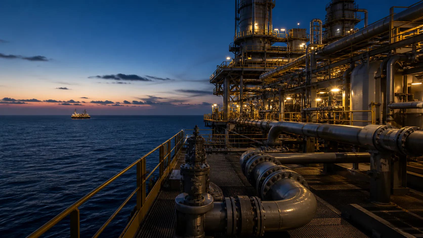 Illustrative Gulf offshore process platform with alloy piping context