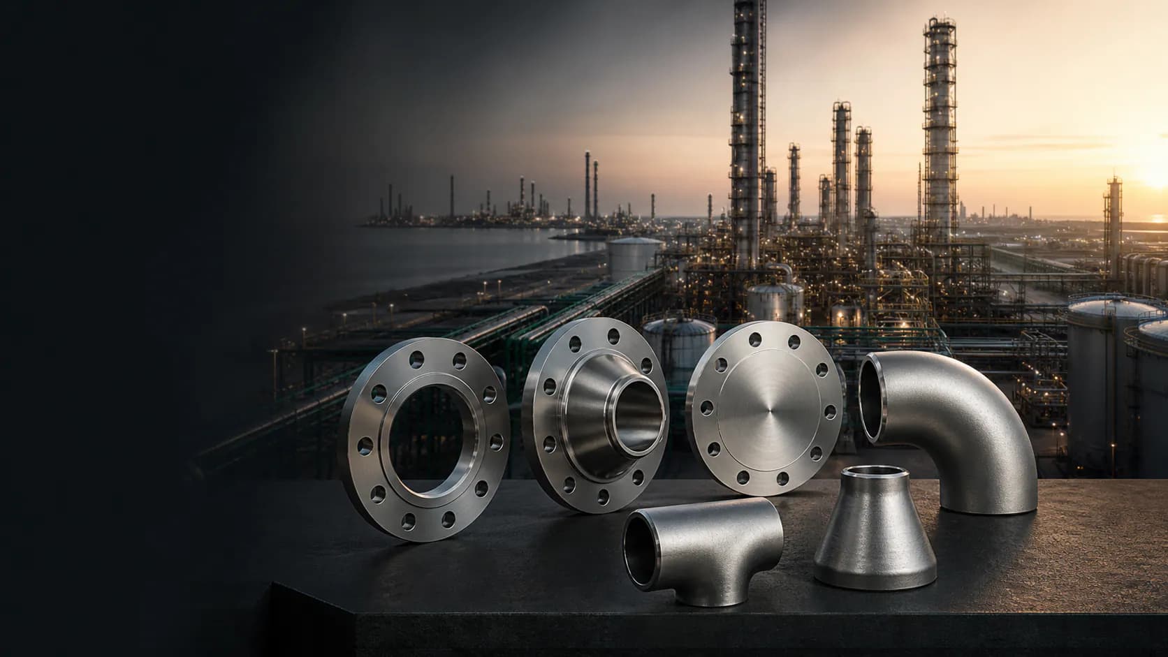 Illustrative Saudi refinery and petrochemical complex with nickel alloy flanges and pipe fittings